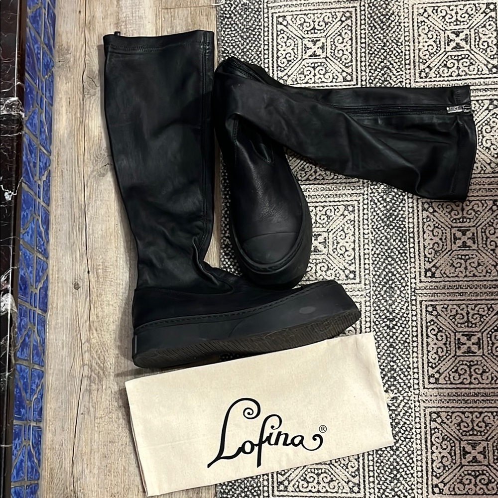 Lofina Black Stretch Leather Knee-High Sneakers